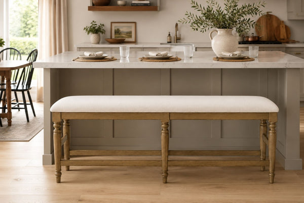 English Elm Counter Height Bench with Elm Veneer Upholstered Seat for Farmhouse Dining Rooms Caramel B2699P592474