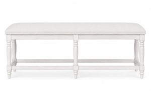 English Elm Counter Height Bench with Elm Veneer Upholstered Seat for Farmhouse Dining Rooms White Washed B2699P592475