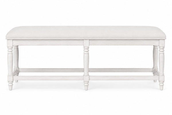 English Elm Counter Height Bench with Elm Veneer Upholstered Seat for Farmhouse Dining Rooms White Washed B2699P592475