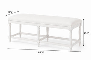 English Elm Counter Height Bench with Elm Veneer Upholstered Seat for Farmhouse Dining Rooms White Washed B2699P592475