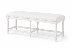 English Elm Counter Height Bench with Elm Veneer Upholstered Seat for Farmhouse Dining Rooms White Washed B2699P592475