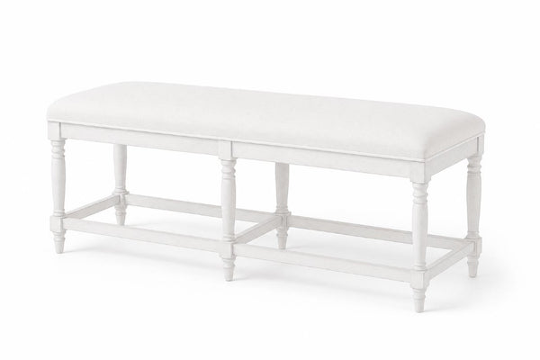English Elm Counter Height Bench with Elm Veneer Upholstered Seat for Farmhouse Dining Rooms White Washed B2699P592475
