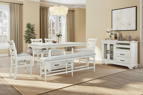 English Elm Counter Height Bench with Elm Veneer Upholstered Seat for Farmhouse Dining Rooms White Washed B2699P592475