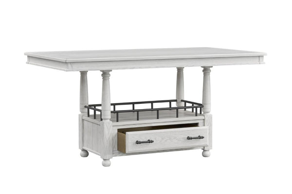 English Elm Counter Height Elm Veneer Dining Table with Storage Drawer Shelf and Turned Legs B2699P592477