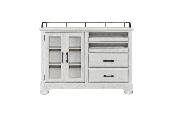 English Elm Whitewash Elm Veneer Buffet with Wine Rack Glass Cabinet and Storage Drawers B2699P593044