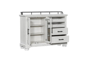 English Elm Whitewash Elm Veneer Buffet with Wine Rack Glass Cabinet and Storage Drawers B2699P593044