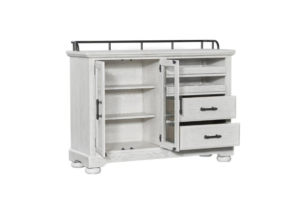 English Elm Whitewash Elm Veneer Buffet with Wine Rack Glass Cabinet and Storage Drawers B2699P593044