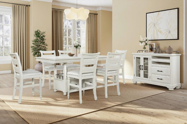 English Elm Whitewash Elm Veneer Buffet with Wine Rack Glass Cabinet and Storage Drawers B2699P593044