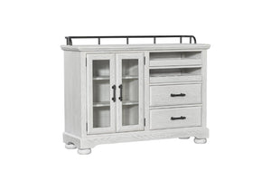 English Elm Whitewash Elm Veneer Buffet with Wine Rack Glass Cabinet and Storage Drawers B2699P593044