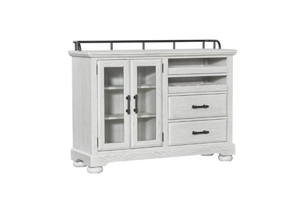 English Elm Whitewash Elm Veneer Buffet with Wine Rack Glass Cabinet and Storage Drawers B2699P593044