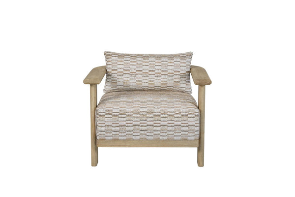 English Elm Fabric Accent Lounge Chair with White Oak Arms and Padded Cushions for Modern Interiors B2699P594933