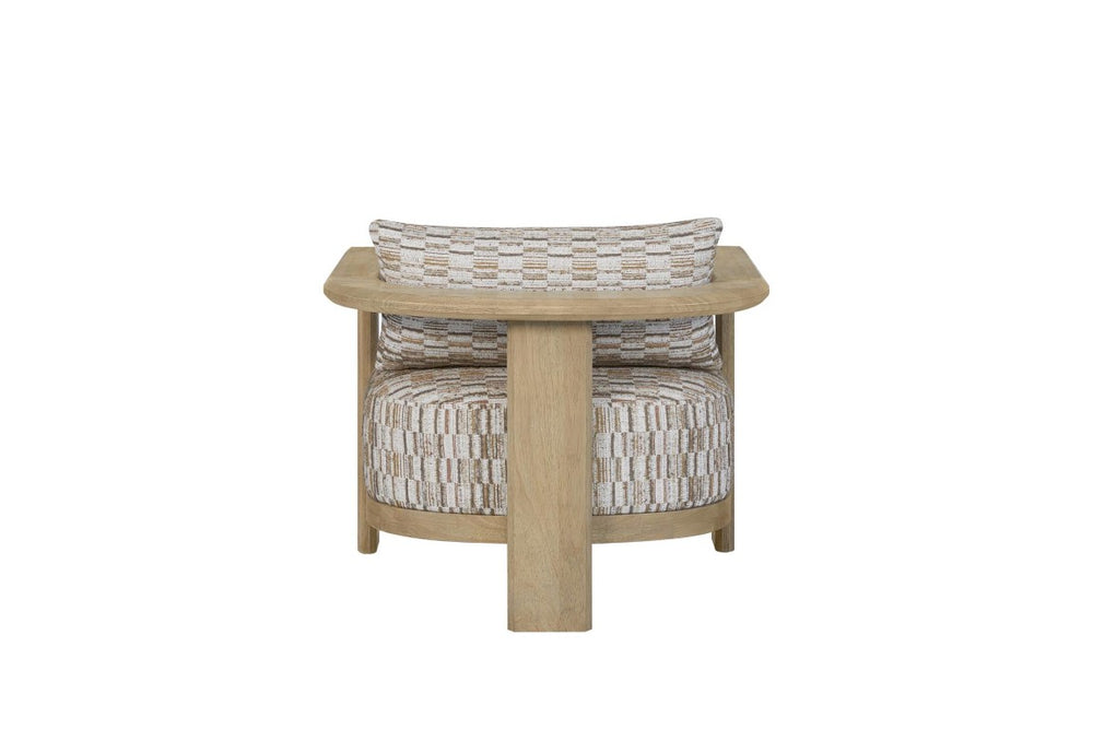 English Elm Fabric Accent Lounge Chair with White Oak Arms and Padded Cushions for Modern Interiors B2699P594933