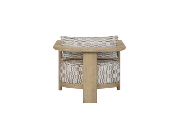 English Elm Fabric Accent Lounge Chair with White Oak Arms and Padded Cushions for Modern Interiors B2699P594933
