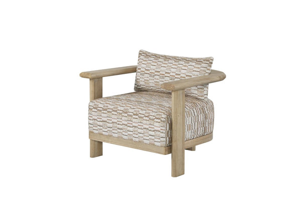English Elm Fabric Accent Lounge Chair with White Oak Arms and Padded Cushions for Modern Interiors B2699P594933