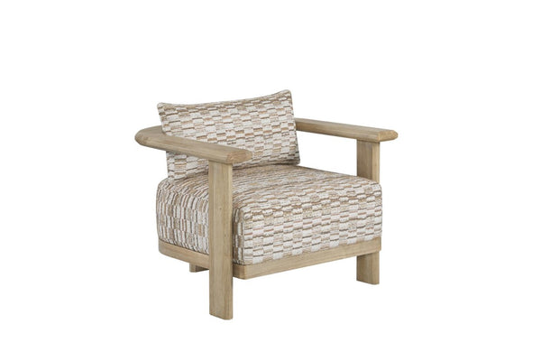 English Elm Fabric Accent Lounge Chair with White Oak Arms and Padded Cushions for Modern Interiors B2699P594933