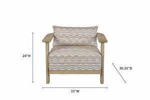 English Elm Fabric Accent Lounge Chair with White Oak Arms and Padded Cushions for Modern Interiors B2699P594933