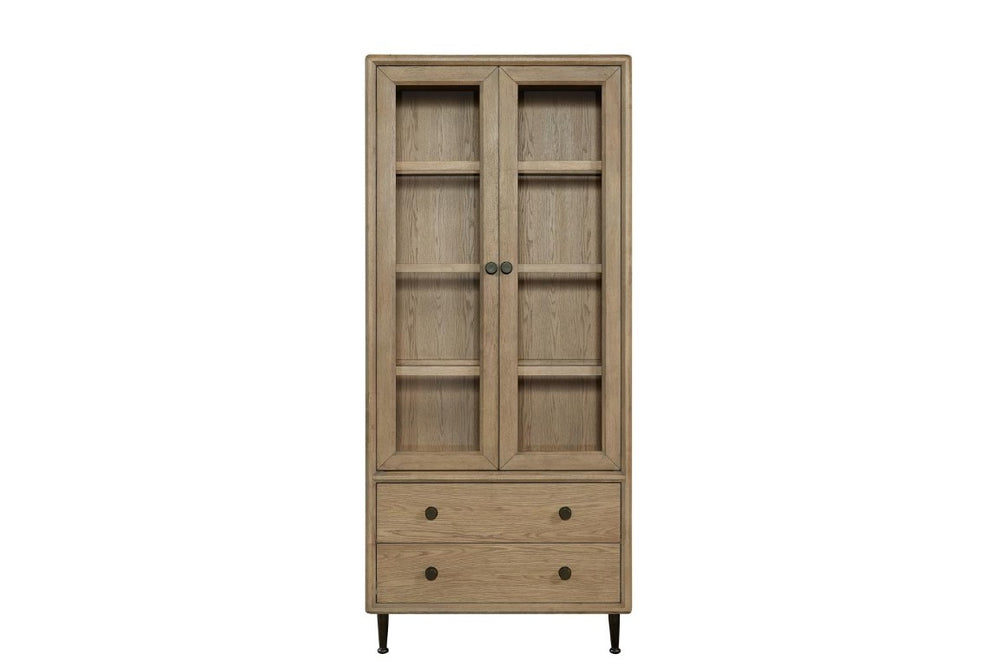 English Elm American White Oak Tall Display Cabinet with Glass Doors Soft Close Drawers B2699P594934