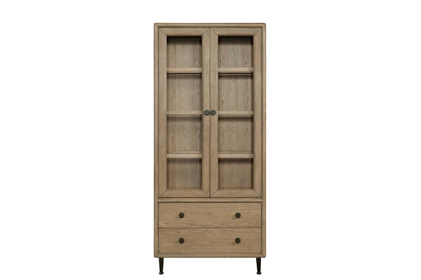 English Elm American White Oak Tall Display Cabinet with Glass Doors Soft Close Drawers B2699P594934