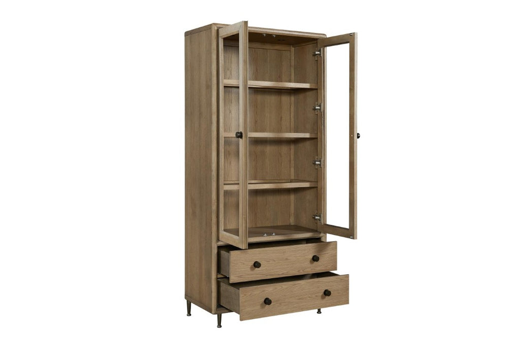 English Elm American White Oak Tall Display Cabinet with Glass Doors Soft Close Drawers B2699P594934