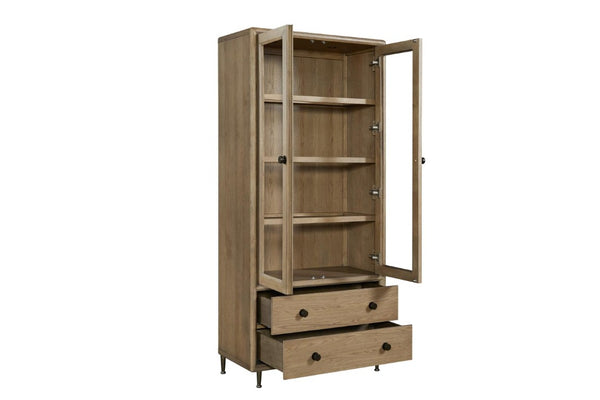 English Elm American White Oak Tall Display Cabinet with Glass Doors Soft Close Drawers B2699P594934