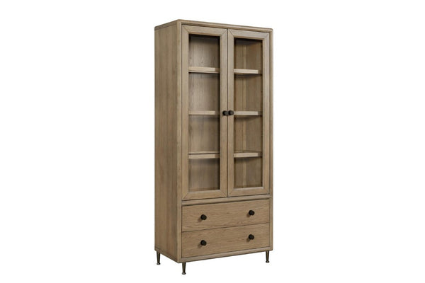English Elm American White Oak Tall Display Cabinet with Glass Doors Soft Close Drawers B2699P594934