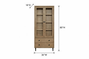 English Elm American White Oak Tall Display Cabinet with Glass Doors Soft Close Drawers B2699P594934