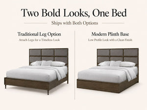 English Elm Queen Panel Bed American White Oak Rye Finish with Dual Base Options and Faux Leather Headboard B2699S00120