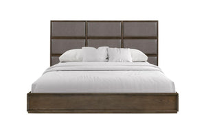 English Elm Queen Panel Bed American White Oak Rye Finish with Dual Base Options and Faux Leather Headboard B2699S00120
