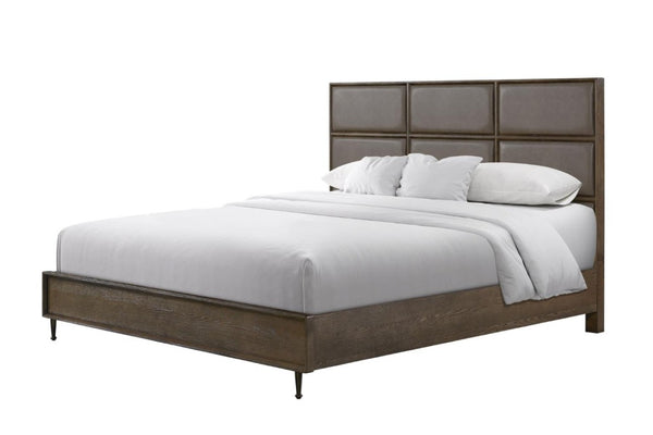 English Elm Queen Panel Bed American White Oak Rye Finish with Dual Base Options and Faux Leather Headboard B2699S00120