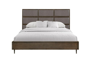 English Elm Queen Panel Bed American White Oak Rye Finish with Dual Base Options and Faux Leather Headboard B2699S00120