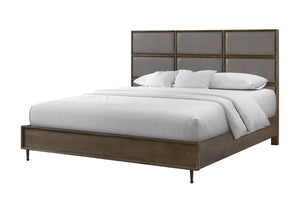 English Elm Queen Panel Bed American White Oak Rye Finish with Dual Base Options and Faux Leather Headboard B2699S00120
