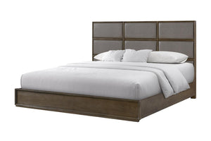 English Elm Queen Panel Bed American White Oak Rye Finish with Dual Base Options and Faux Leather Headboard B2699S00120