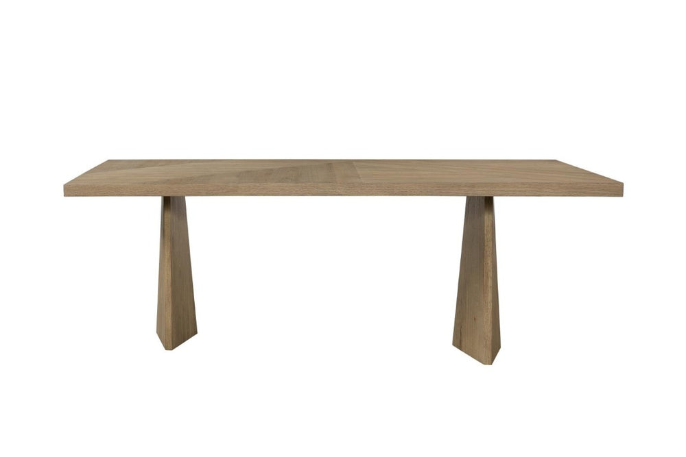 English Elm Faceted Oak Veneer Rectangular Dining Table Seats Eight Japandi Sculptural Base B2699S00122