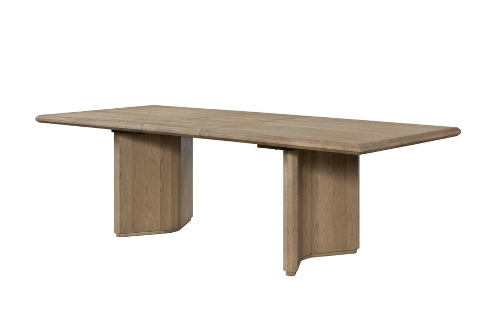 English Elm Angled Pedestal Extendable Oak Veneer Dining Table for Contemporary Rooms B2699S00123