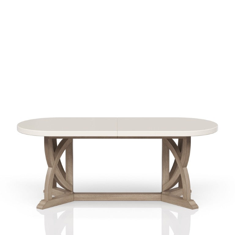 English Elm Expandable Mindi Veneer Trestle Dining Table with Leaf for Transitional Interiors B2699S00126