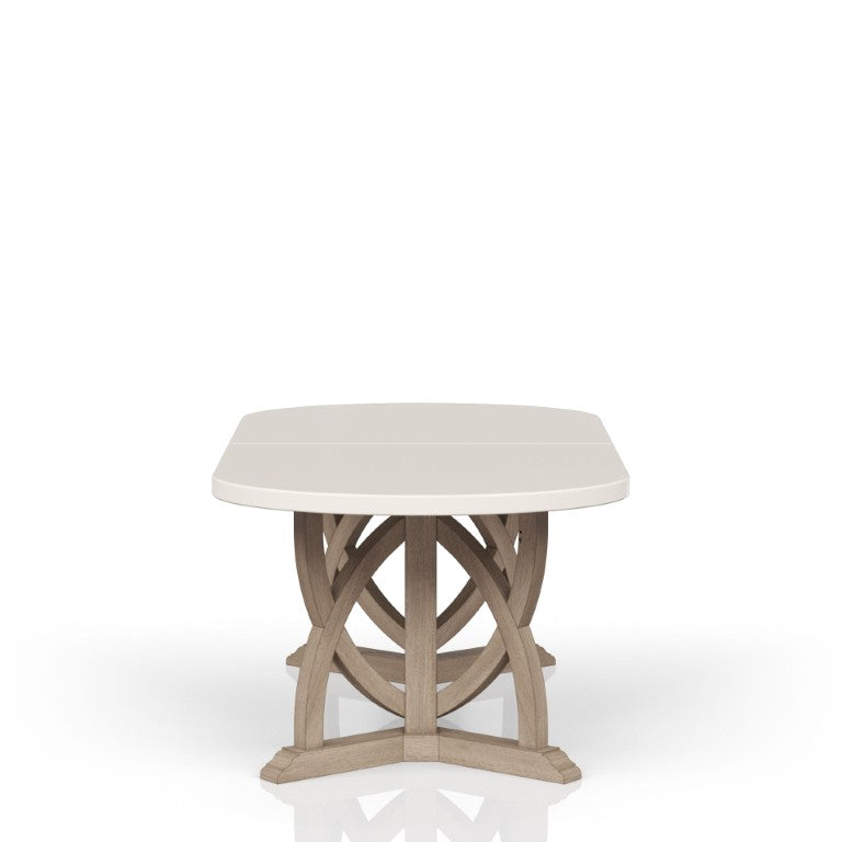 English Elm Expandable Mindi Veneer Trestle Dining Table with Leaf for Transitional Interiors B2699S00126