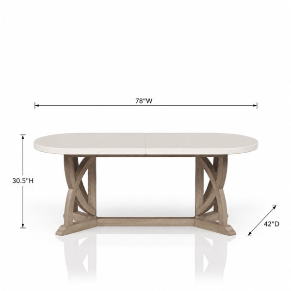English Elm Expandable Mindi Veneer Trestle Dining Table with Leaf for Transitional Interiors B2699S00126