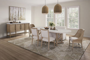English Elm Expandable Mindi Veneer Trestle Dining Table with Leaf for Transitional Interiors B2699S00126