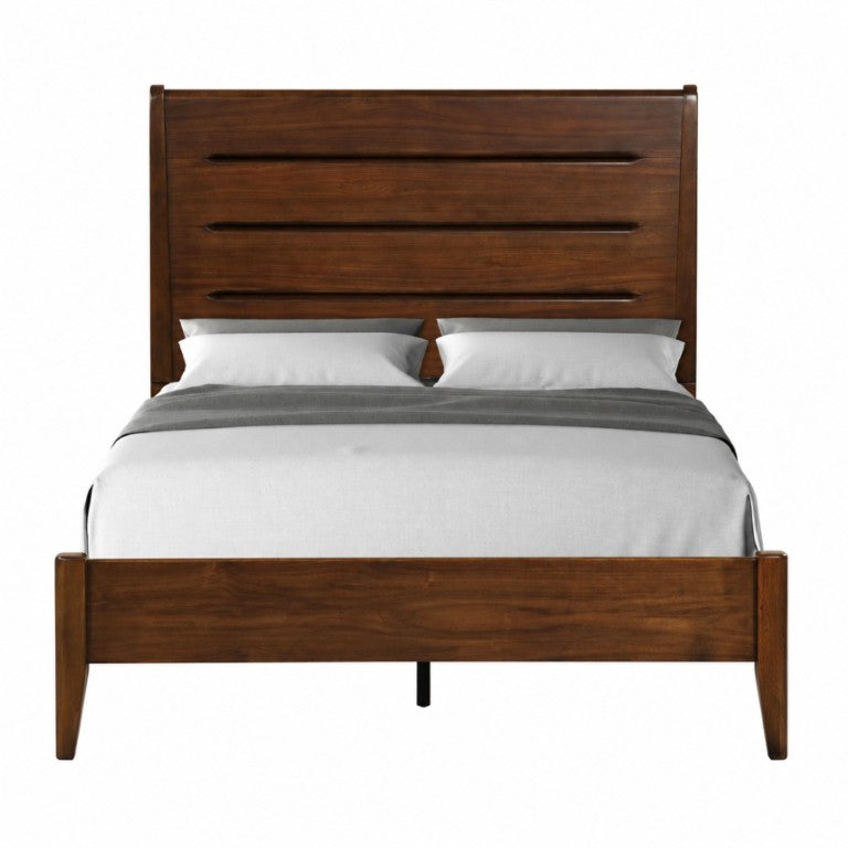 English Elm Mid-Century Modern Queen Bed Birch Veneer Slotted Headboard Warm Wood Bedroom B2699S00127