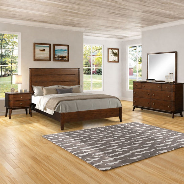 English Elm Mid-Century King Bed Birch Veneer Slotted Headboard Warm Natural Wood Bedroom Frame B2699S00128