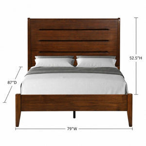 English Elm Mid-Century King Bed Birch Veneer Slotted Headboard Warm Natural Wood Bedroom Frame B2699S00128