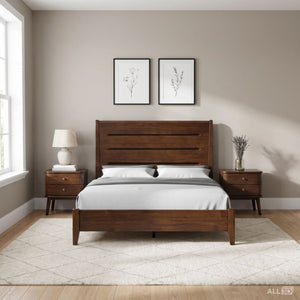 English Elm Mid-Century King Bed Birch Veneer Slotted Headboard Warm Natural Wood Bedroom Frame B2699S00128