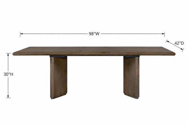 English Elm Angled Double Pedestal Extendable White Oak Dining Table with Warm Rye Finish B2699S00131