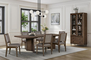 English Elm Angled Double Pedestal Extendable White Oak Dining Table with Warm Rye Finish B2699S00131