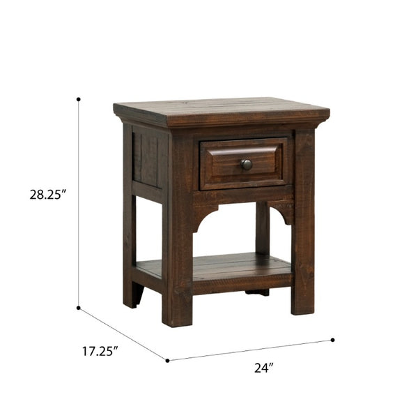 English Elm Brown Burnt Umber Single Drawer Nightstand Compact Traditional Bedside Storage Table B2709P212328