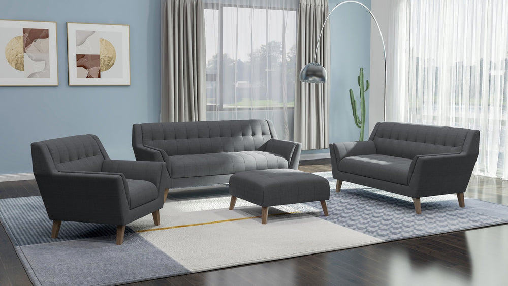 English Elm Gray Mid-century Modern Square Ottoman Charcoal Upholstered Living Room Footrest Seat B2709P212437