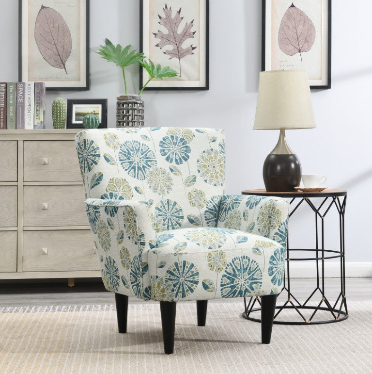 English Elm Blue Teal Floral Upholstered Accent Chair Contemporary Silhouette for Living Room B2709P212532