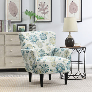English Elm Blue Teal Floral Upholstered Accent Chair Contemporary Silhouette for Living Room B2709P212532