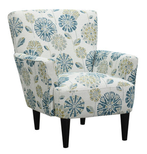 English Elm Blue Teal Floral Upholstered Accent Chair Contemporary Silhouette for Living Room B2709P212532