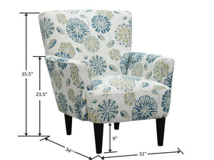 English Elm Blue Teal Floral Upholstered Accent Chair Contemporary Silhouette for Living Room B2709P212532